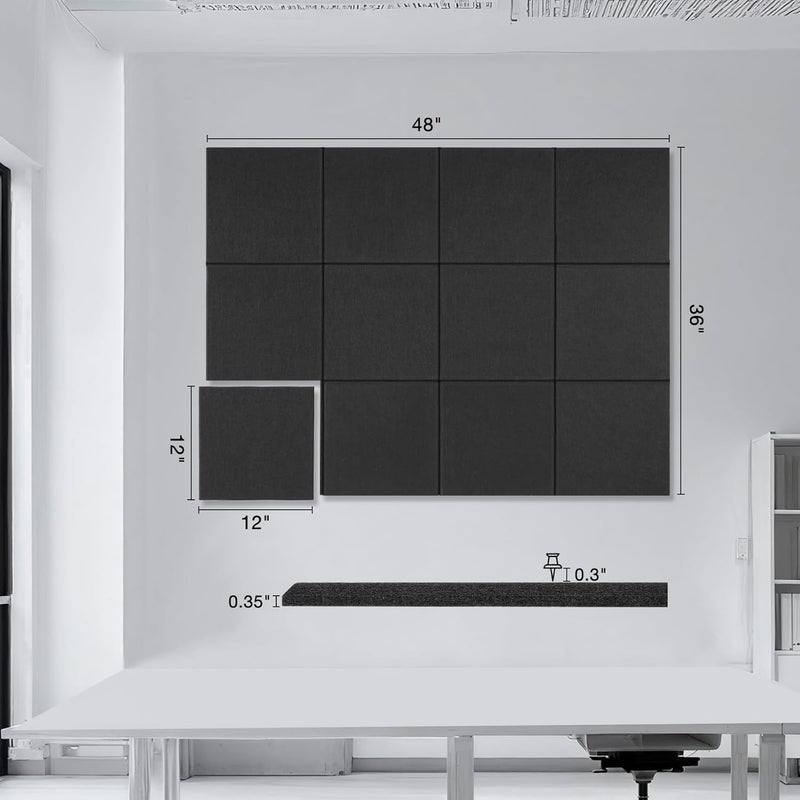 Sanakma Large Cork Boards for Walls 48" x 36",12 Pack Bulletin Boards Alternative Cork Board for Office,Black Felt Wall Tiles, Contains Removable Security Stickers and PushPins - Image 2